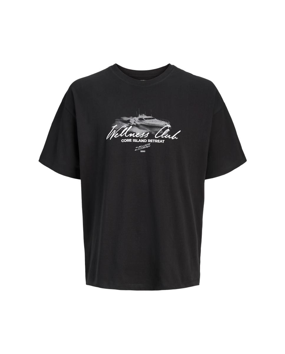 T-shirt de Manga Curta com Estampado à Frente Preto-6