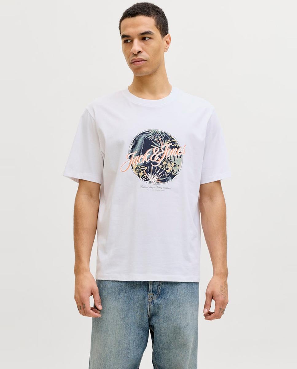 T-shirt de Manga Curta com Estampado à Frente Branco-1