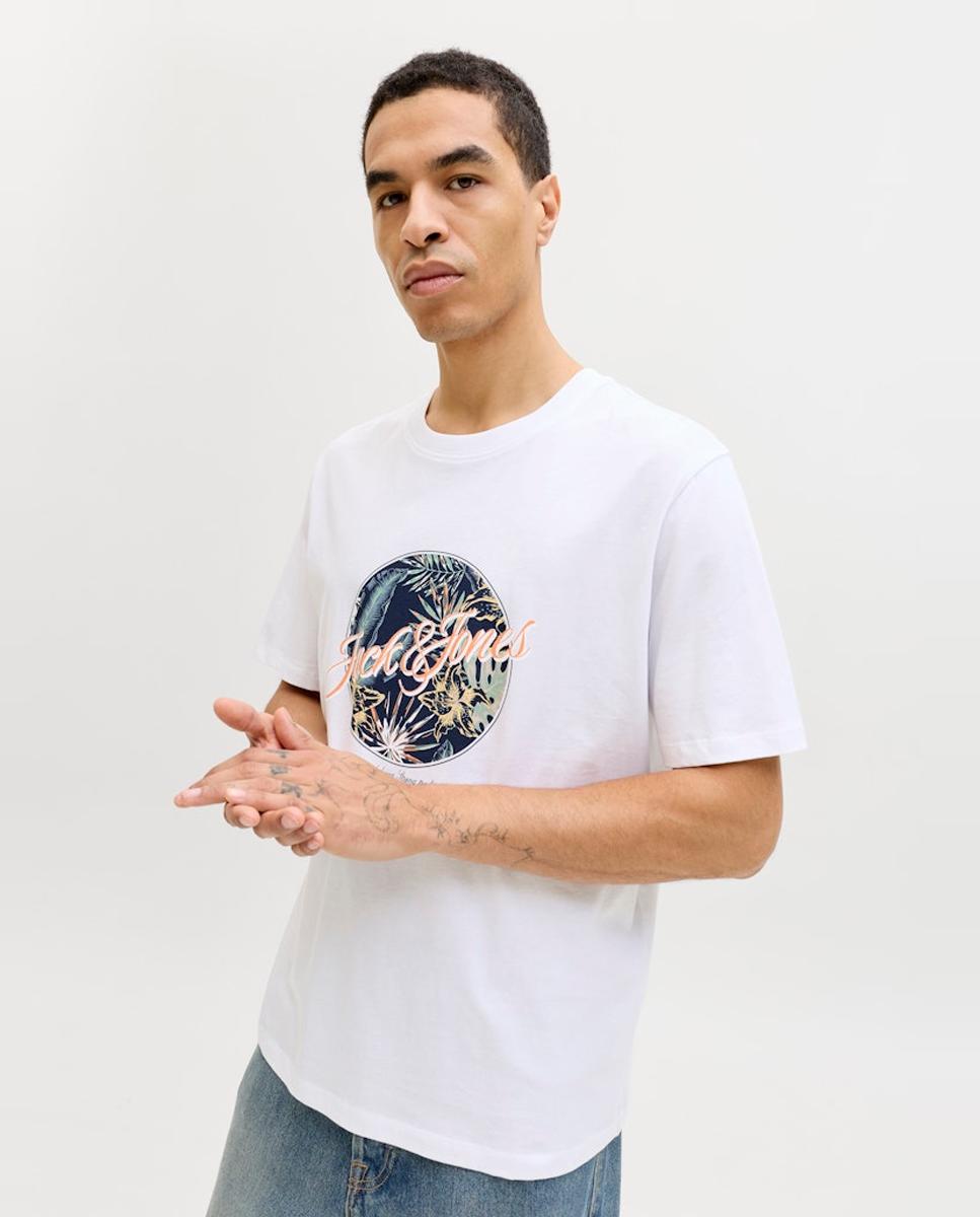 T-shirt de Manga Curta com Estampado à Frente Branco-3