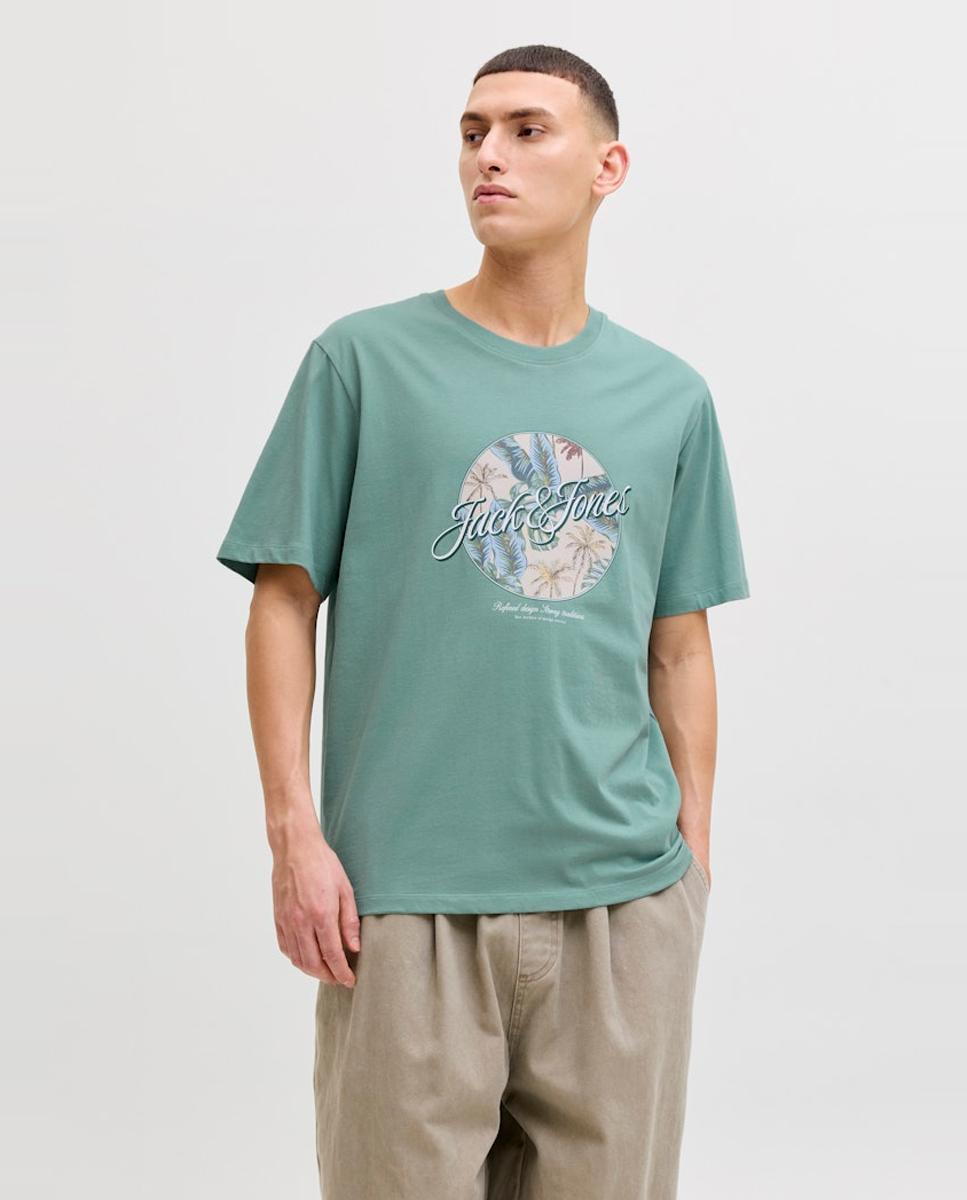 T-shirt de Manga Curta com Estampado à Frente Verde-1