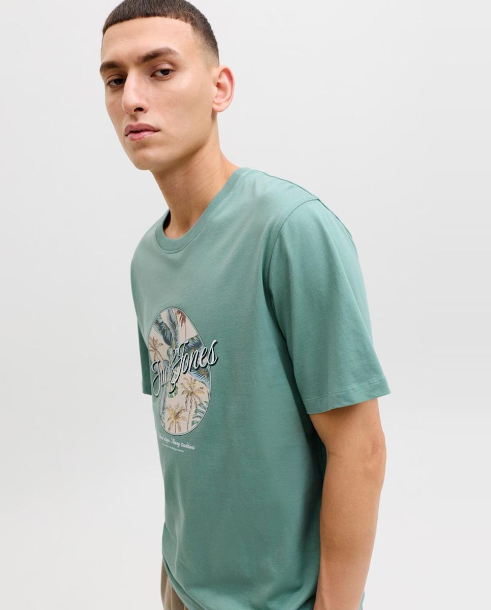 T-shirt de Manga Curta com Estampado à Frente Verde-4