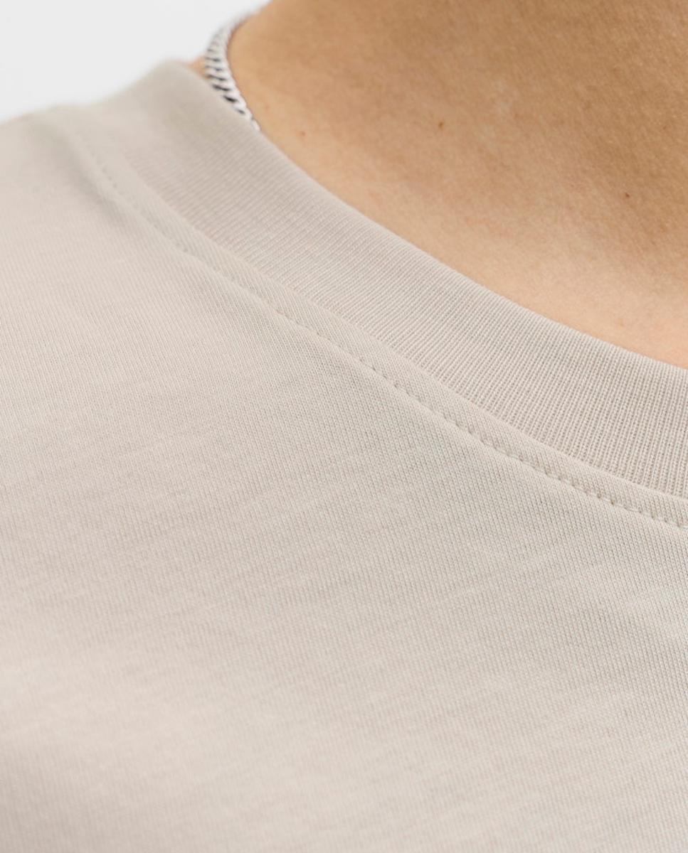 T-shirt de Manga Curta com Estampado à Frente Bege-4