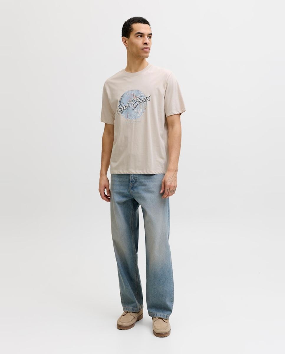 T-shirt de Manga Curta com Estampado à Frente Bege-7