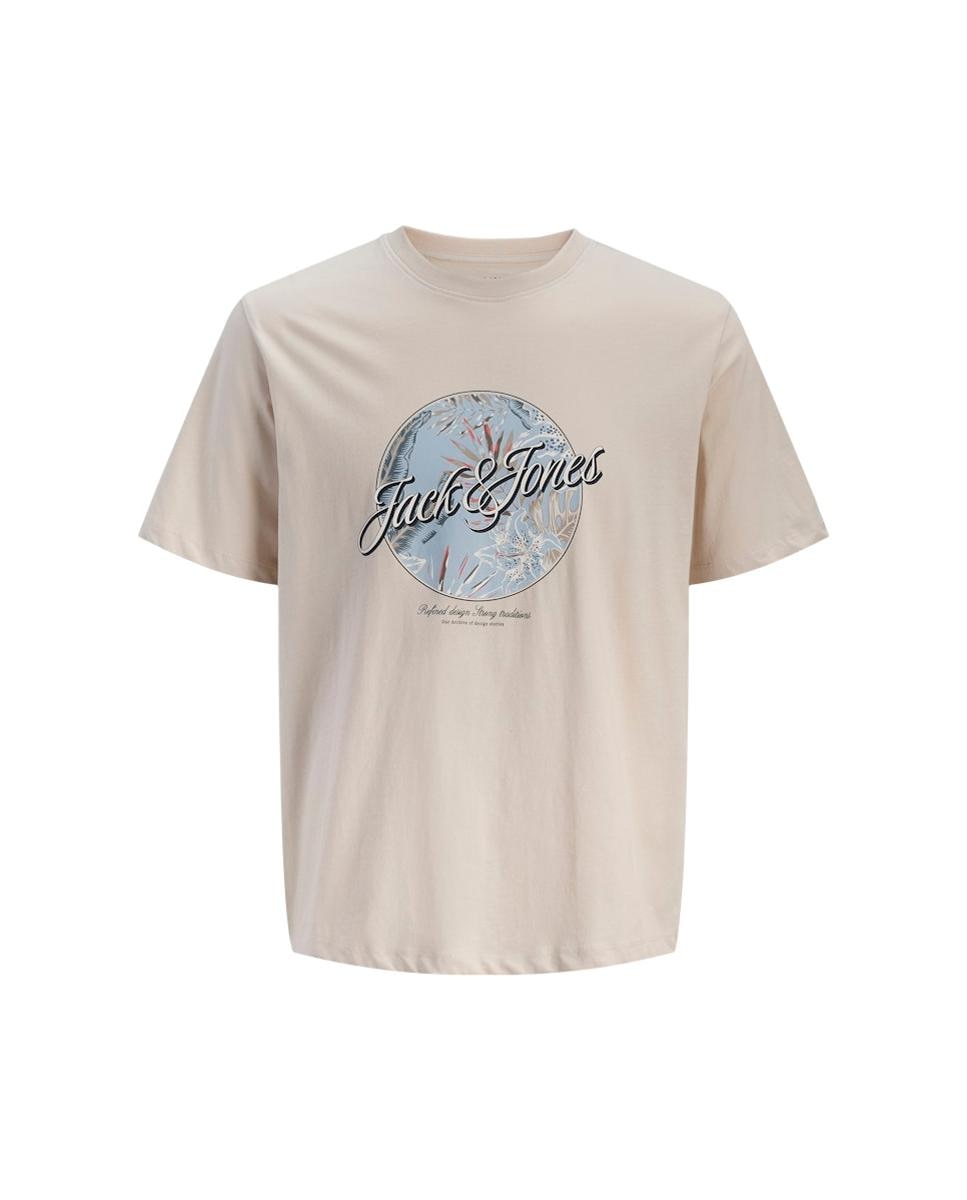 T-shirt de Manga Curta com Estampado à Frente Bege-5