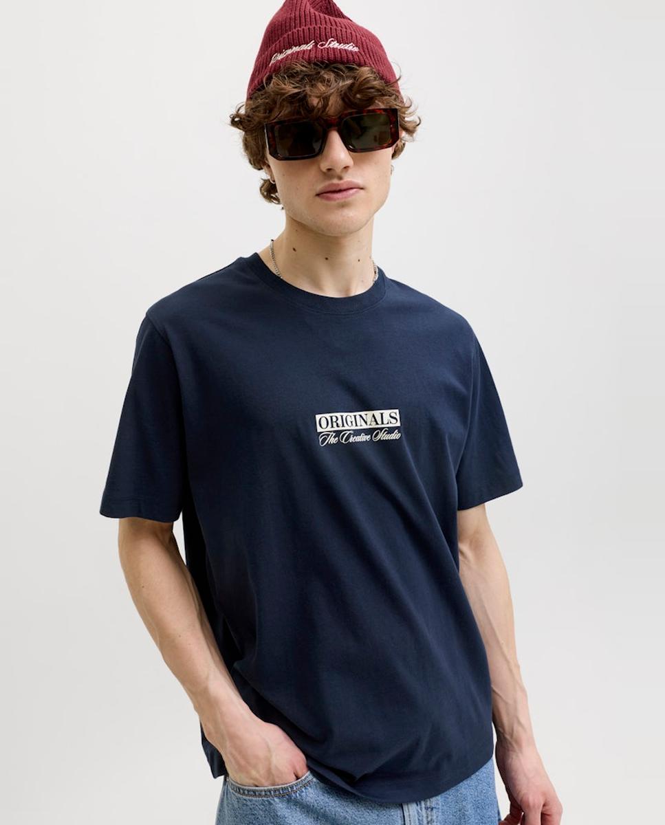 T-shirt de Manga Curta com Estampado à Frente Azul-marinho-3