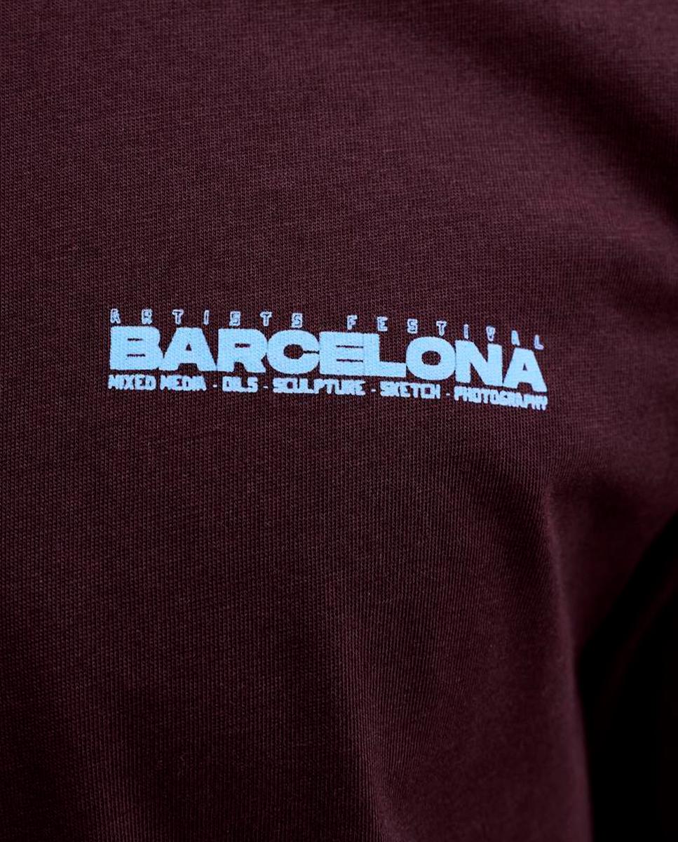 T-shirt de Manga Curta com Estampado Traseiro Grená-4