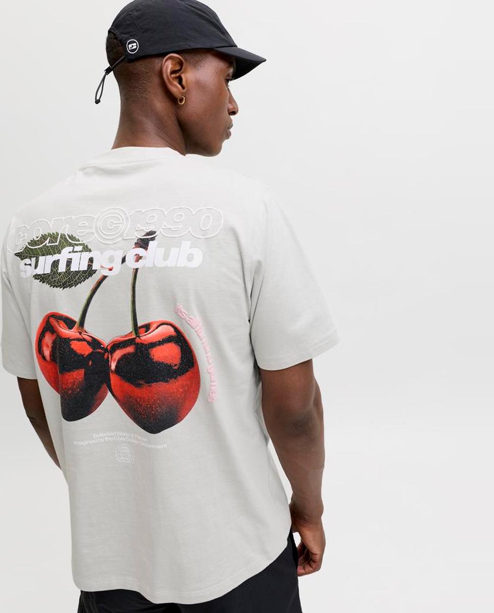 T-shirt de Manga Curta com Backprint Cinzento-claro-3