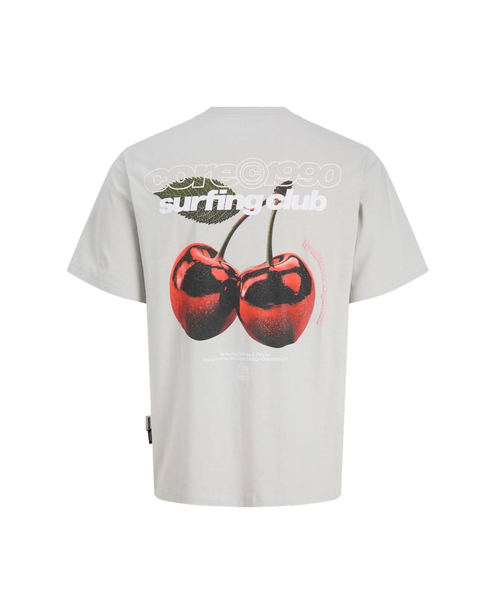 T-shirt de Manga Curta com Backprint Cinzento-claro-7