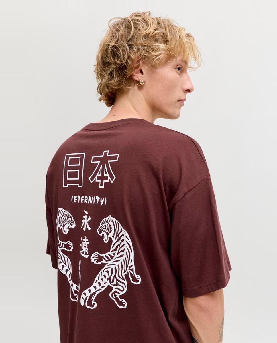T-shirt de Manga Curta com Backprint Castanho-3