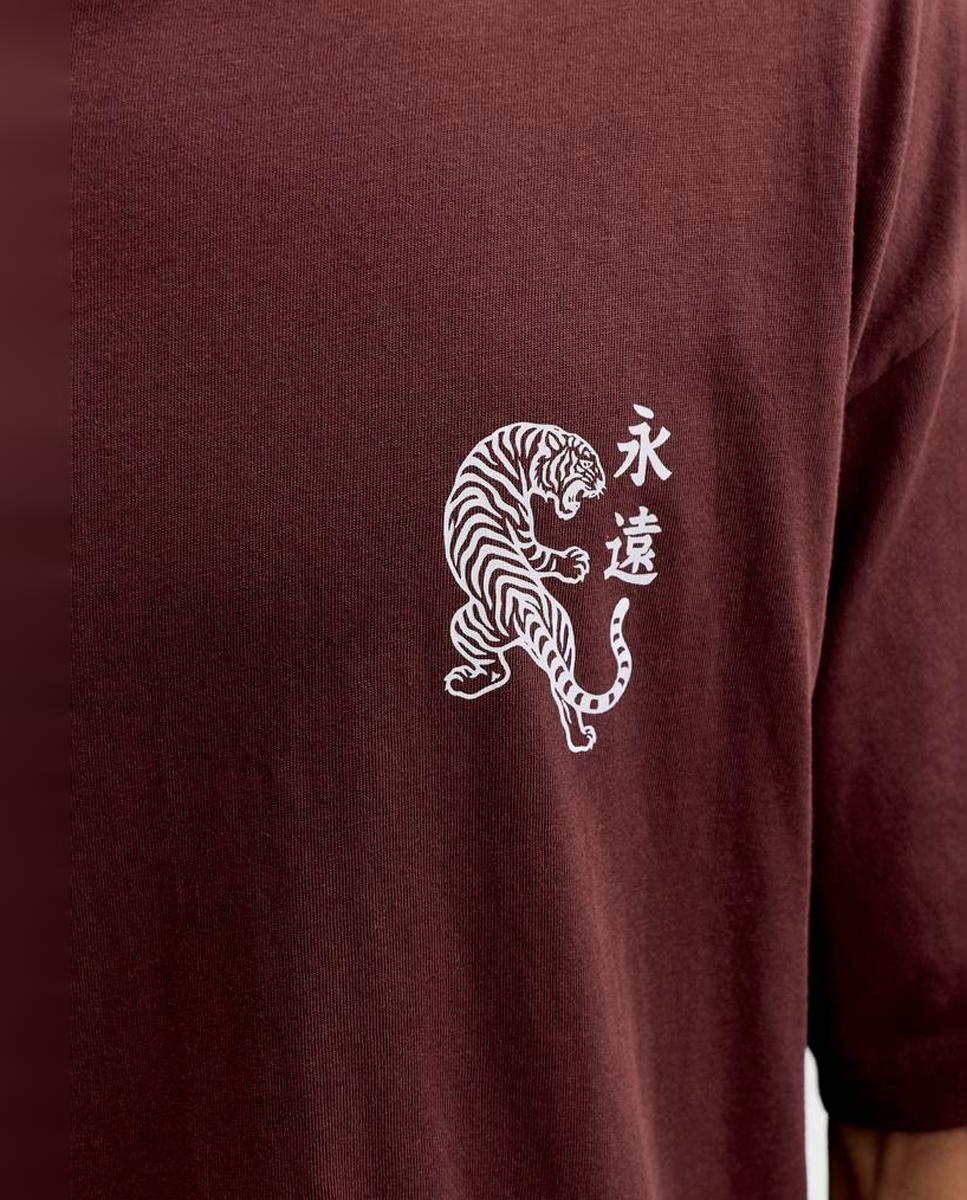T-shirt de Manga Curta com Backprint Castanho-5