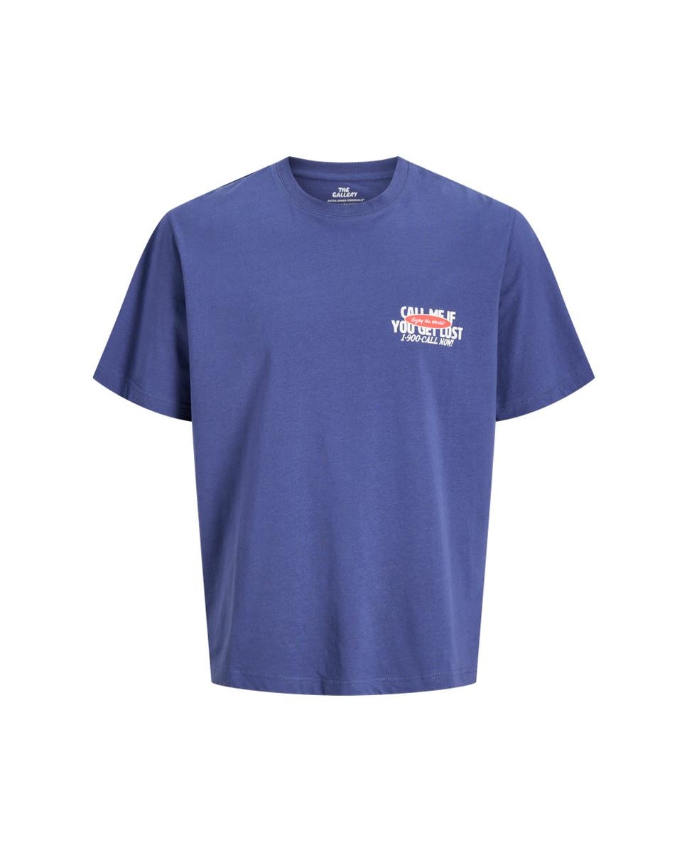T-shirt de Manga Curta com Backprint Azul-6