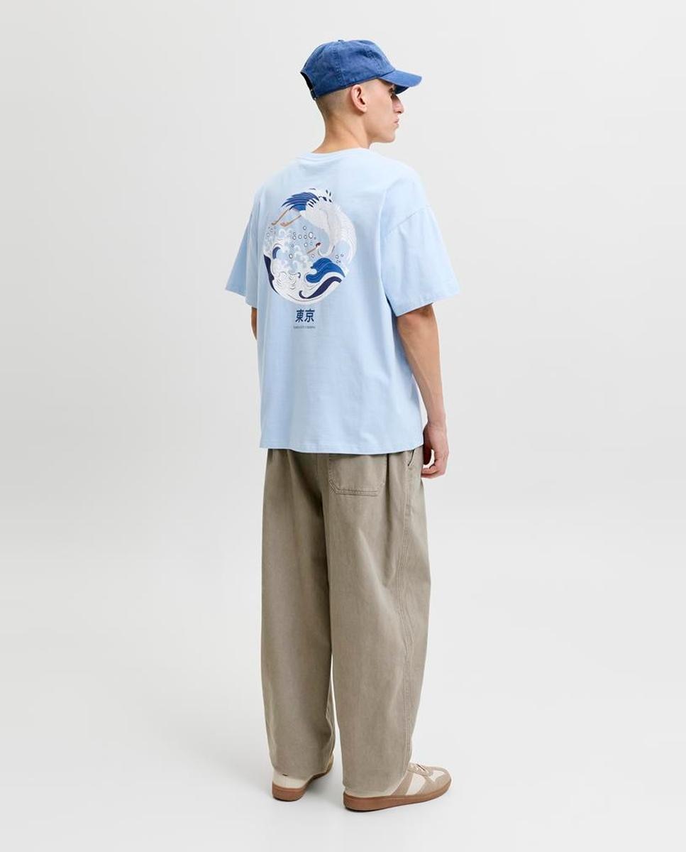 T-shirt de Manga Curta com Backprint Azul-claro-2