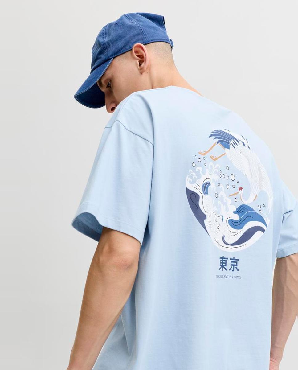 T-shirt de Manga Curta com Backprint Azul-claro-3