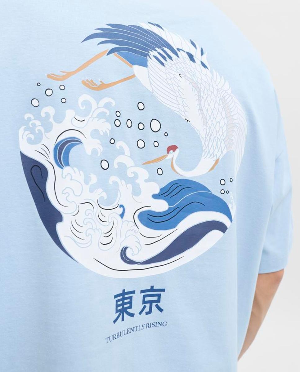 T-shirt de Manga Curta com Backprint Azul-claro-4