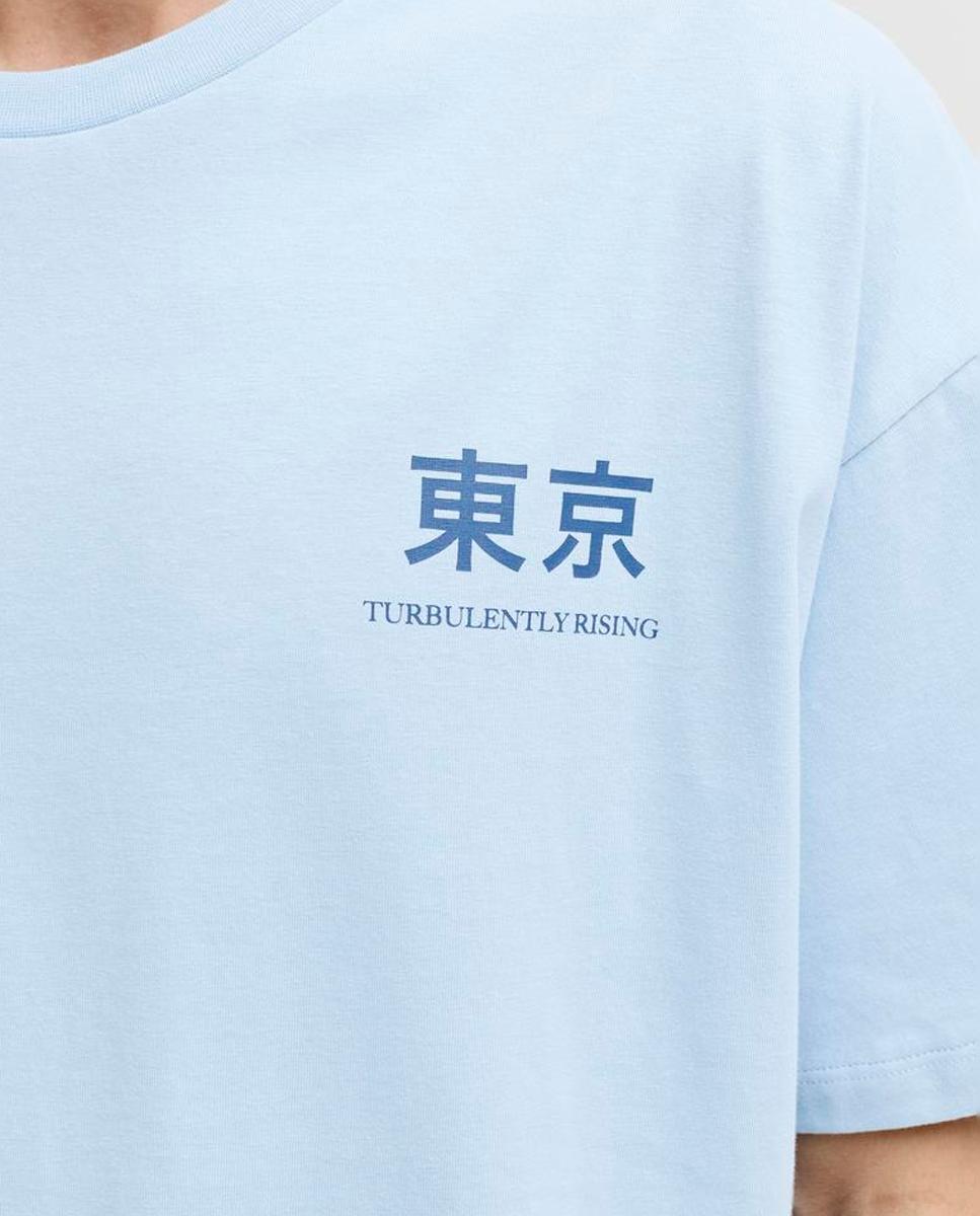 T-shirt de Manga Curta com Backprint Azul-claro-5