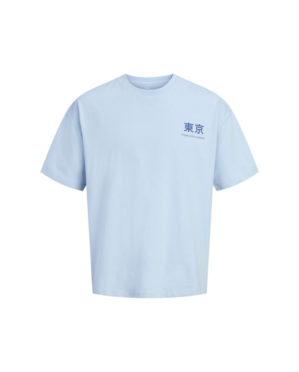 T-shirt de Manga Curta com Backprint Azul-claro-6