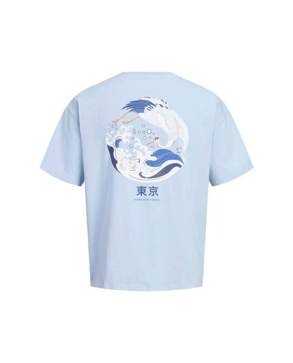 T-shirt de Manga Curta com Backprint Azul-claro-7