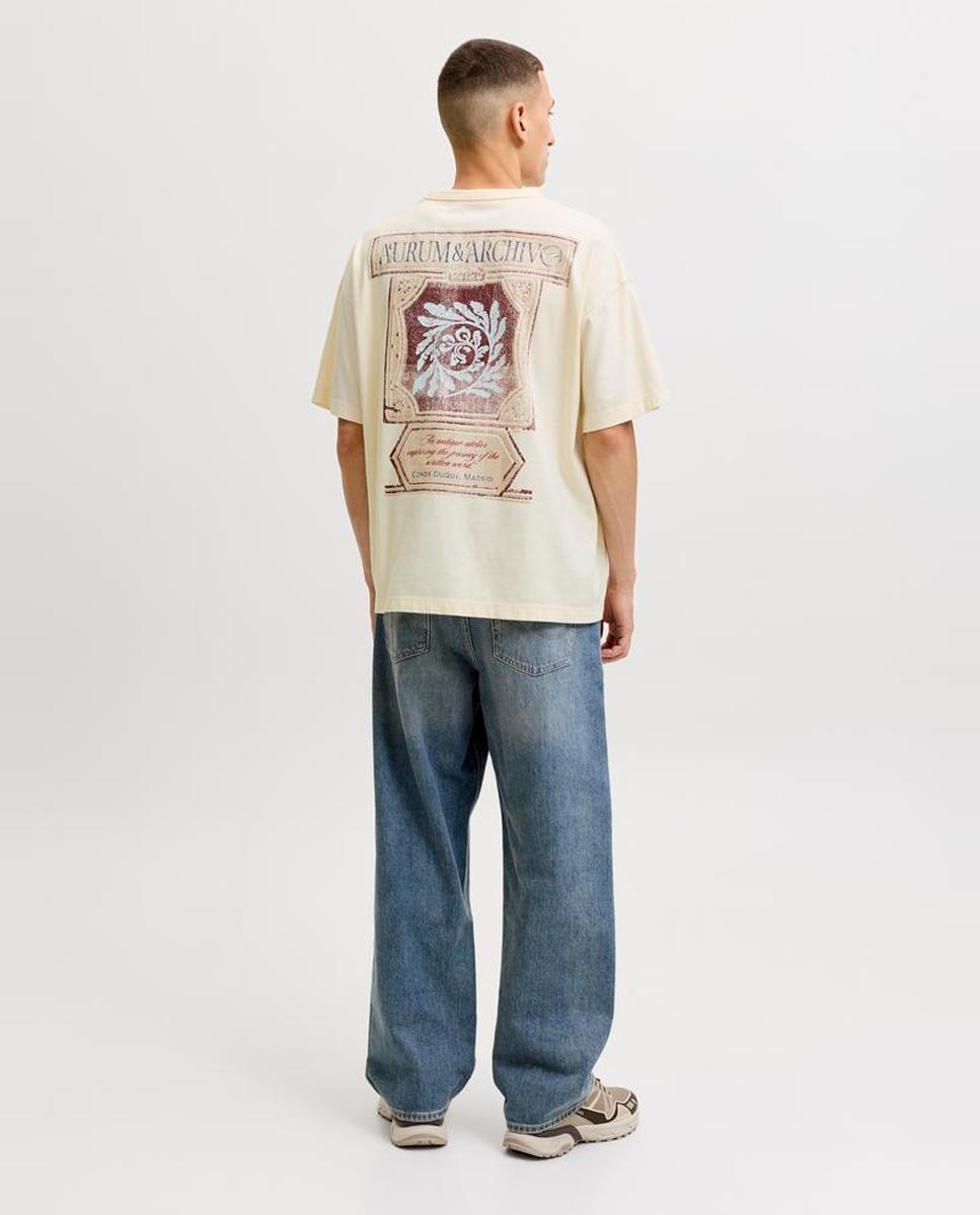 T-shirt de Manga Curta com Backprint Creme-2