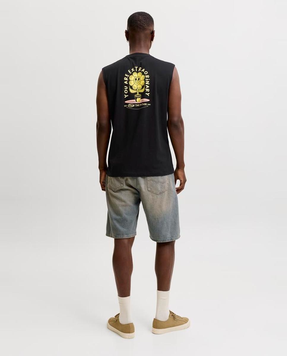 T-shirt sem Mangas com Estampado Traseiro Preto-2