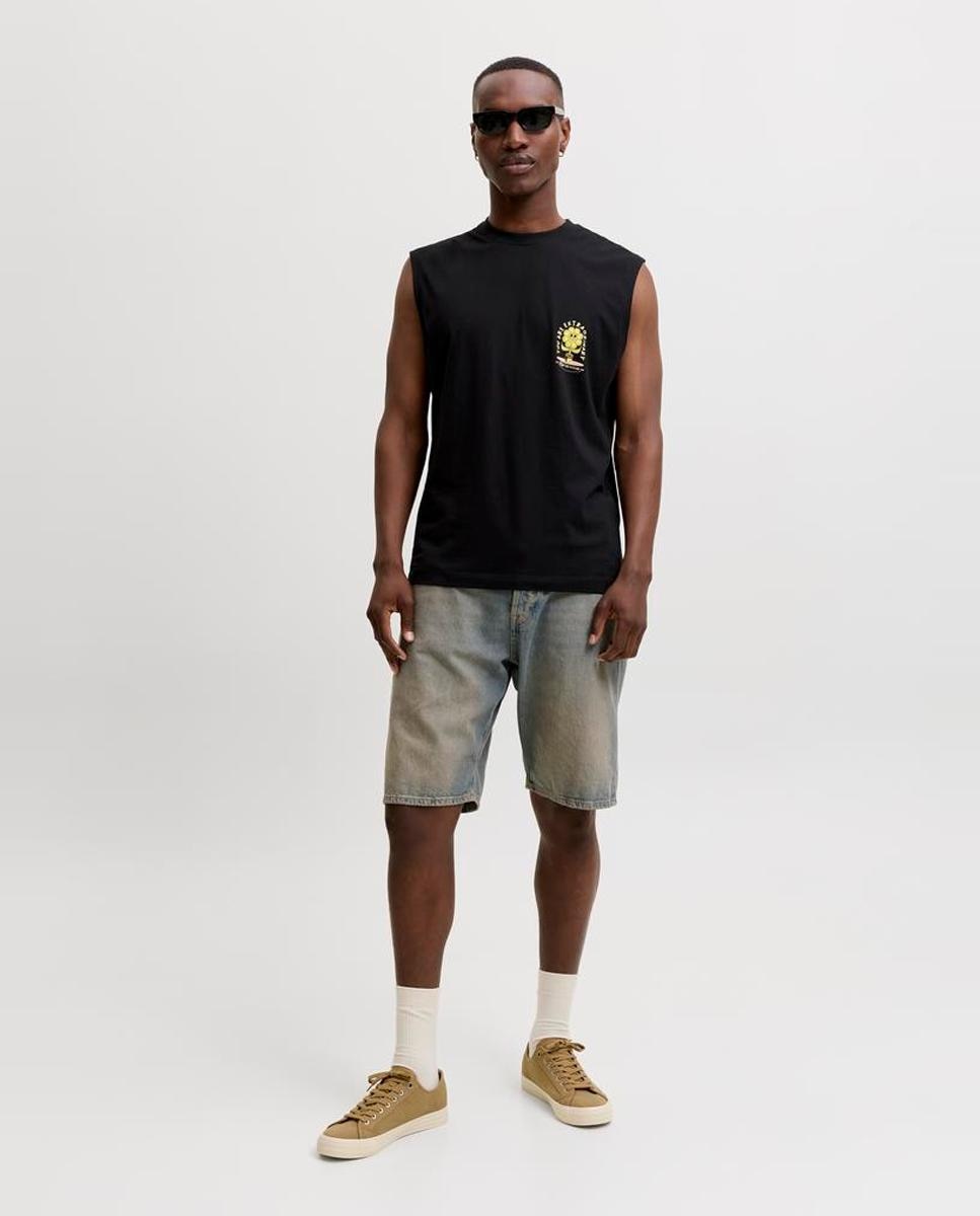 T-shirt sem Mangas com Estampado Traseiro Preto-8