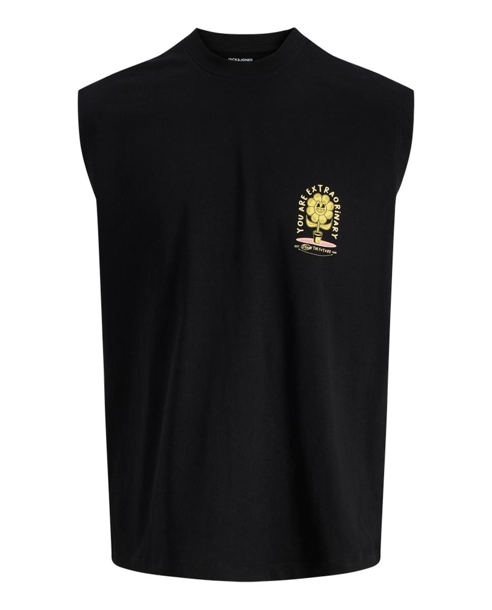 T-shirt sem Mangas com Estampado Traseiro Preto-6