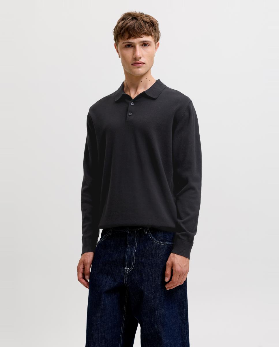Polo básico de hombre de manga larga - Jack & Jones - Negro Negro-1