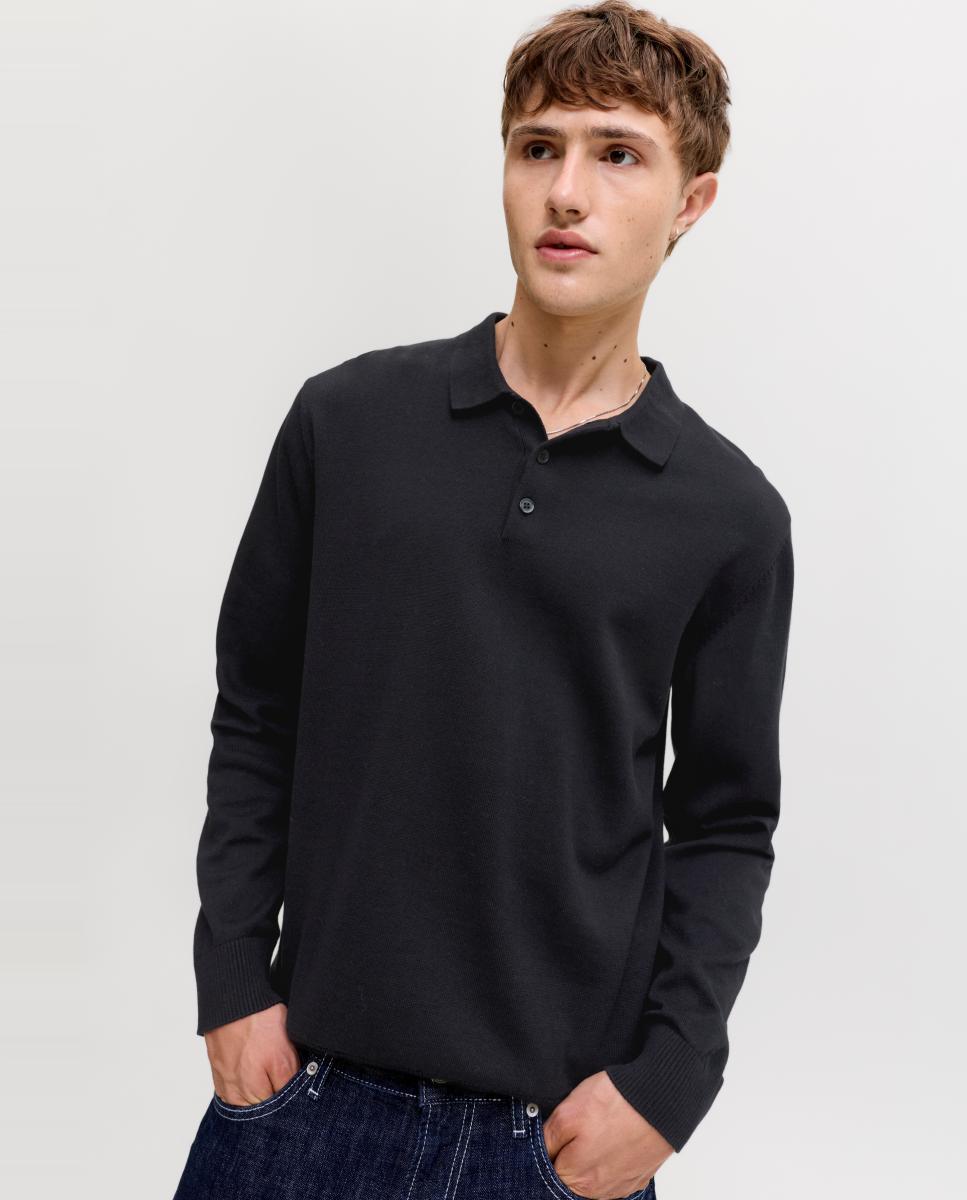 Polo básico de hombre de manga larga - Jack & Jones - Negro Negro-3