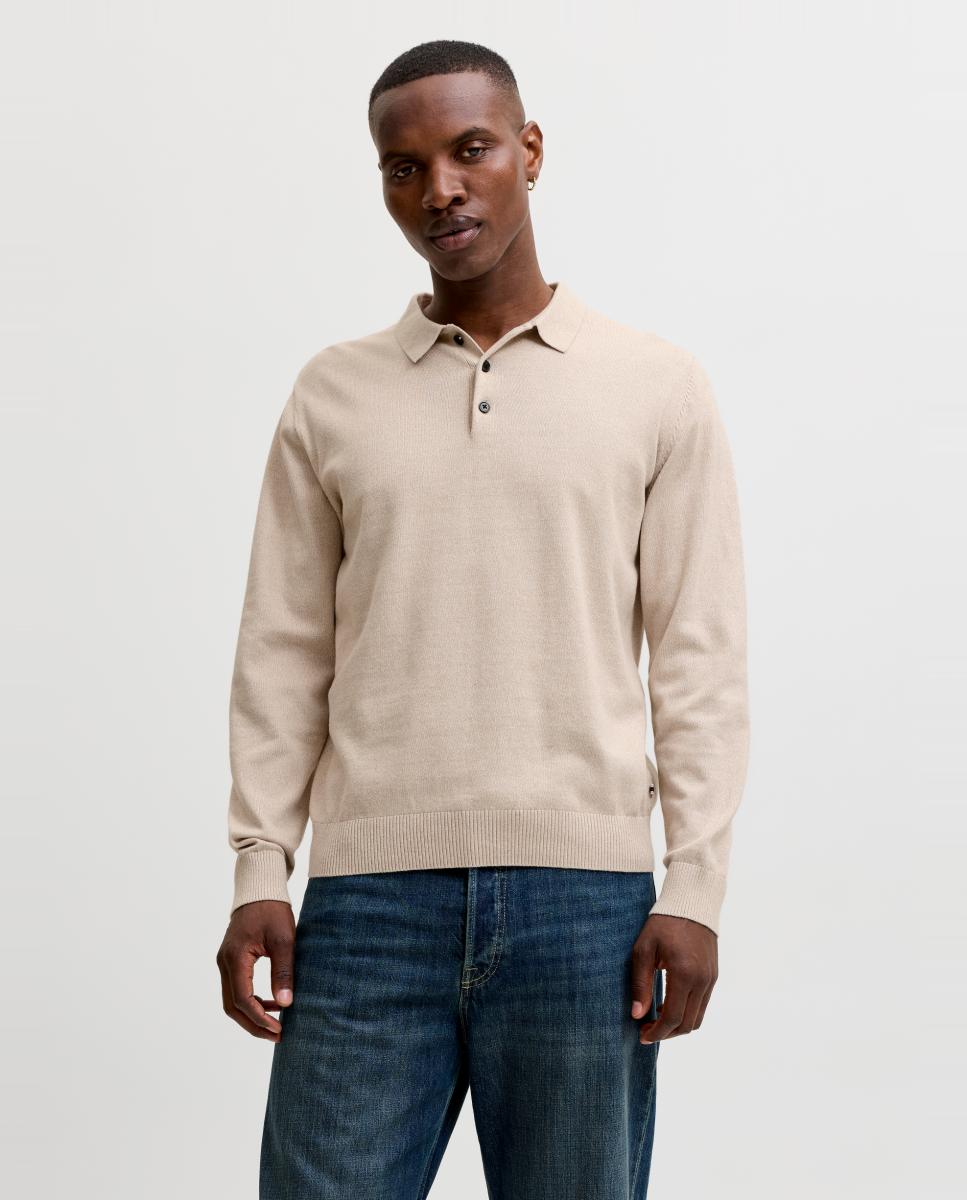 Imagen 0 de Polo básico de hombre de manga larga Crema