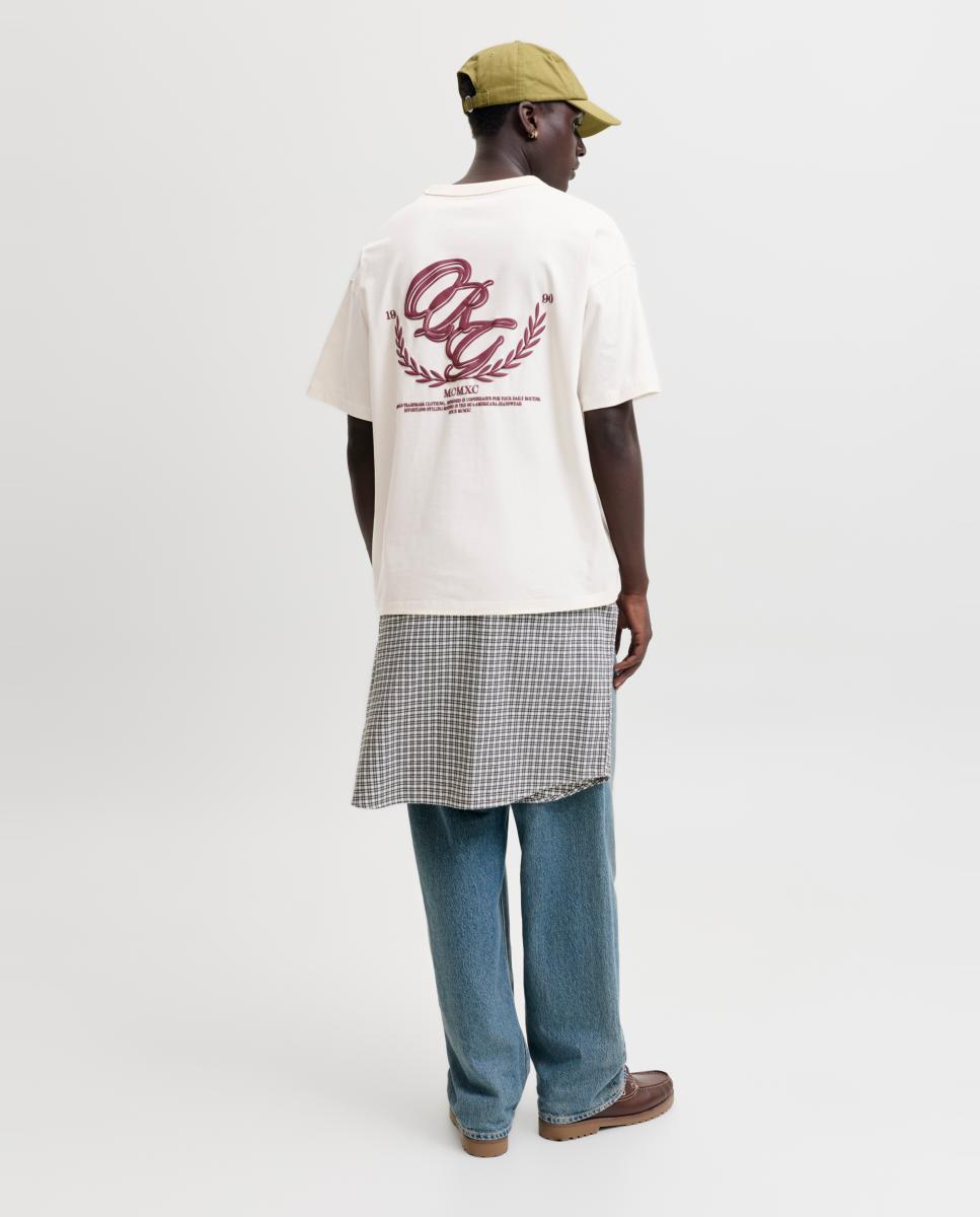 T-shirt de Manga Curta para Mulher com Estampado Traseiro Branco-2