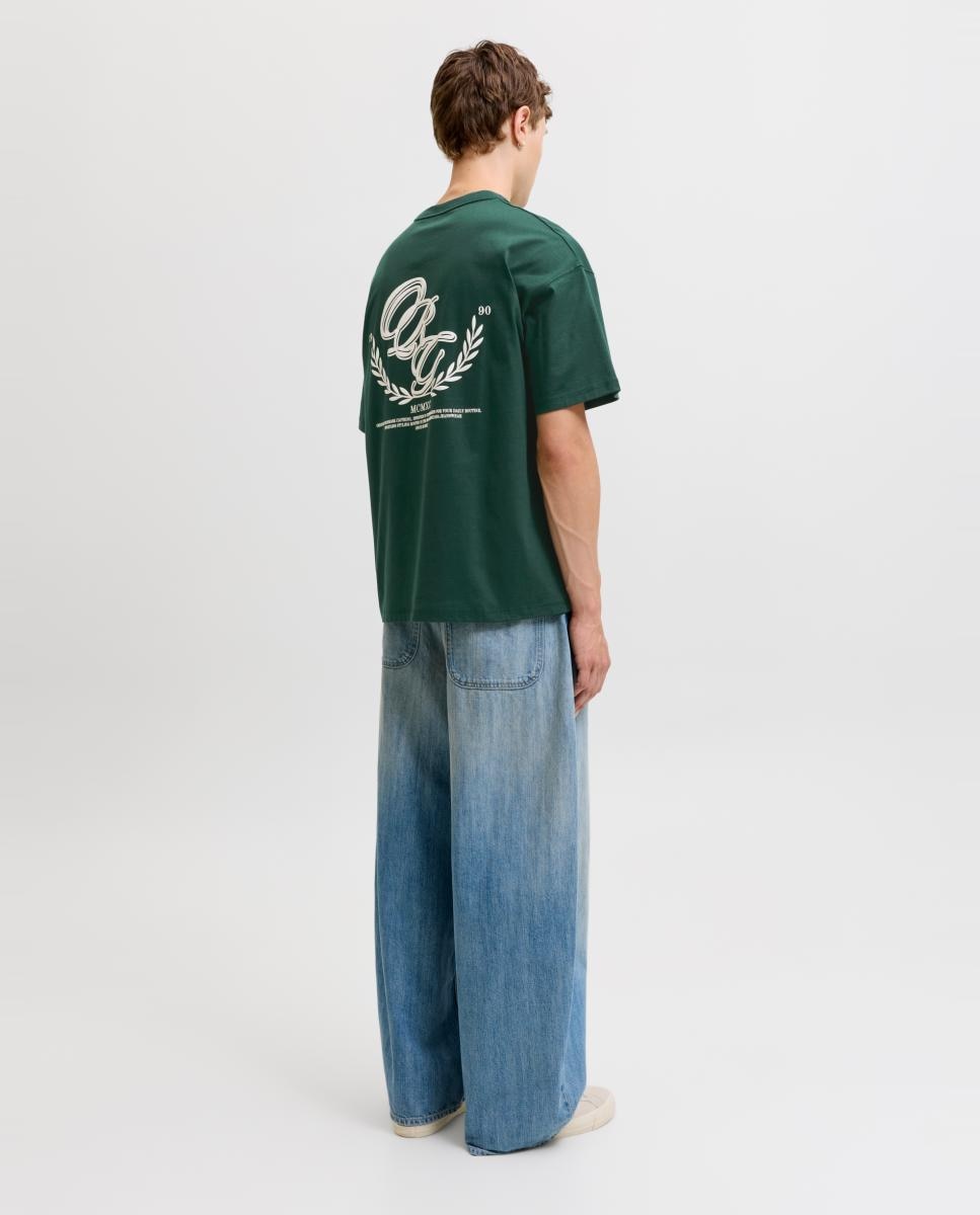 T-shirt de Manga Curta para Mulher com Estampado Traseiro Verde-2