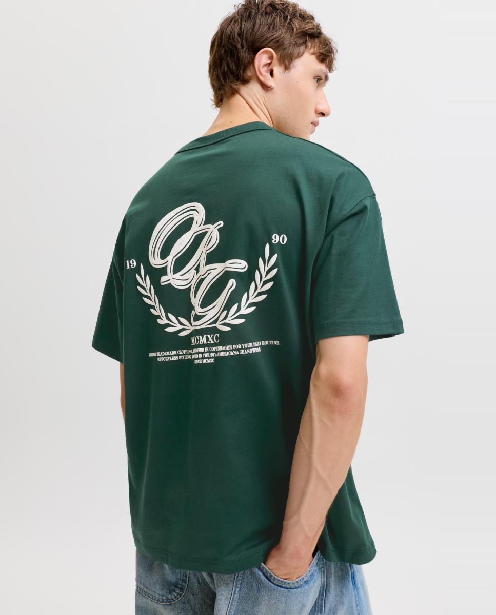 T-shirt de Manga Curta para Mulher com Estampado Traseiro Verde-3
