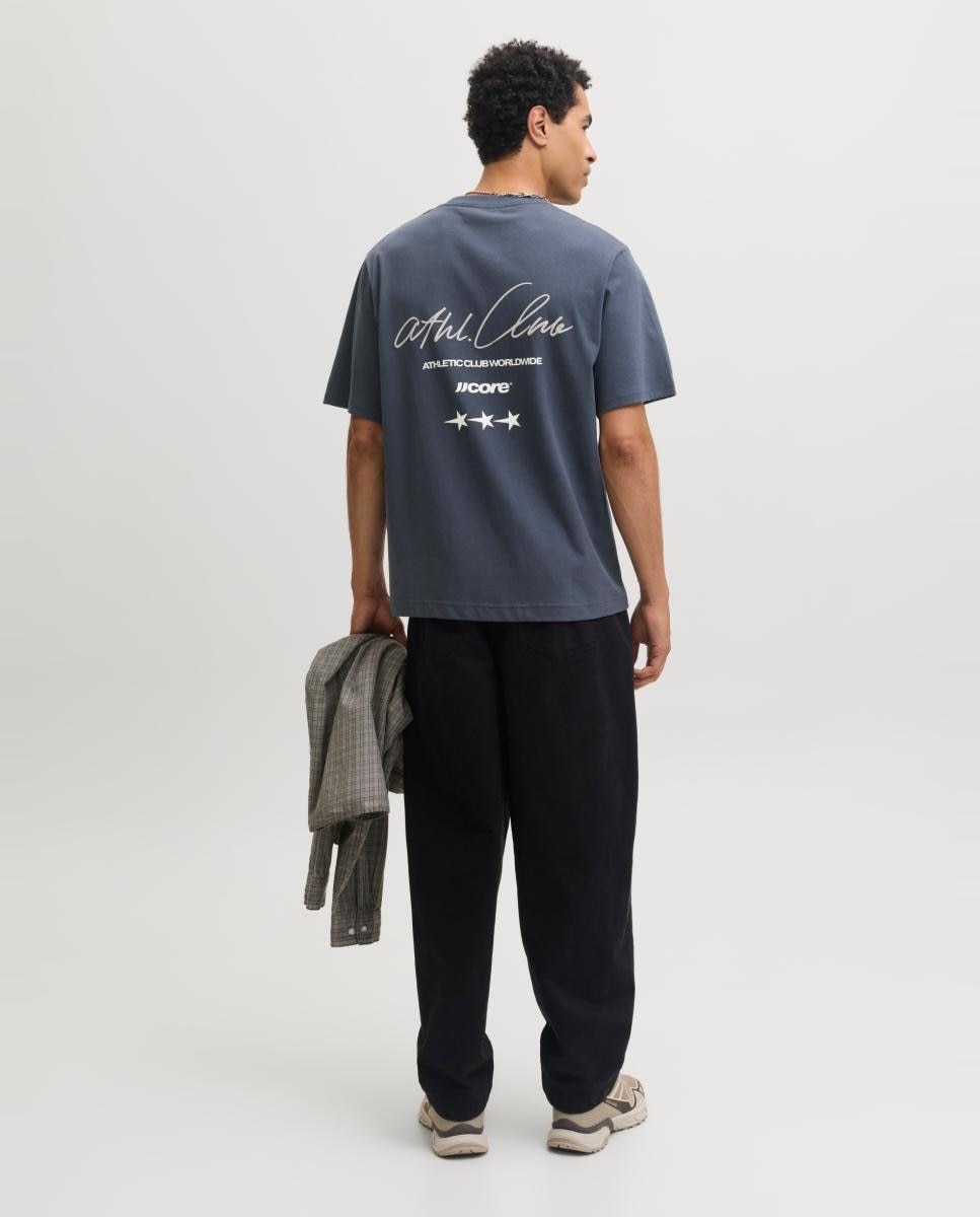 T-shirt para Homem de Manga Curta e Estampado Traseiro Azul-2