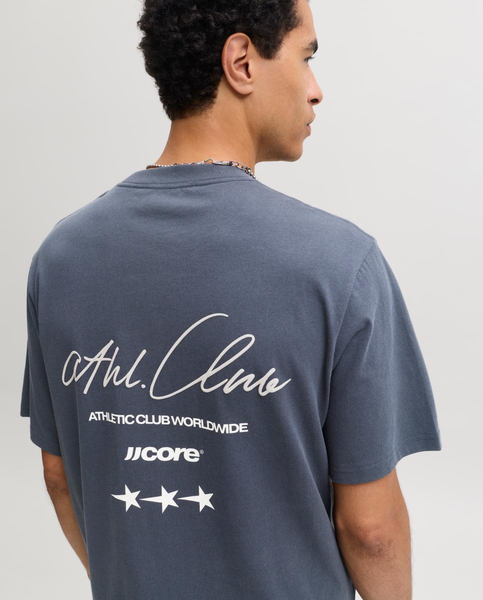 T-shirt para Homem de Manga Curta e Estampado Traseiro Azul-3