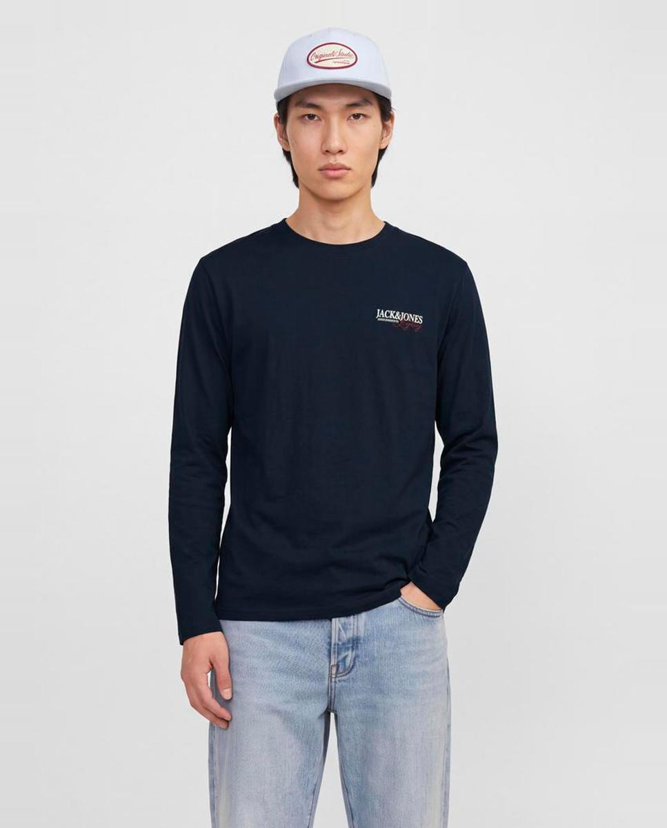 Camiseta de hombre de manga larga con cuello redondo - Jack & Jones - Azul marino Azul marino-1
