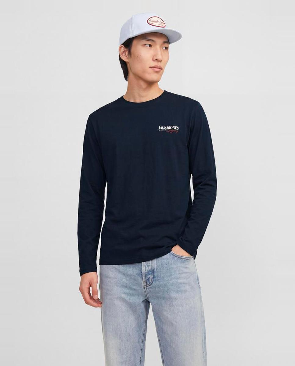 Camiseta de hombre de manga larga con cuello redondo - Jack & Jones - Azul marino Azul marino-3