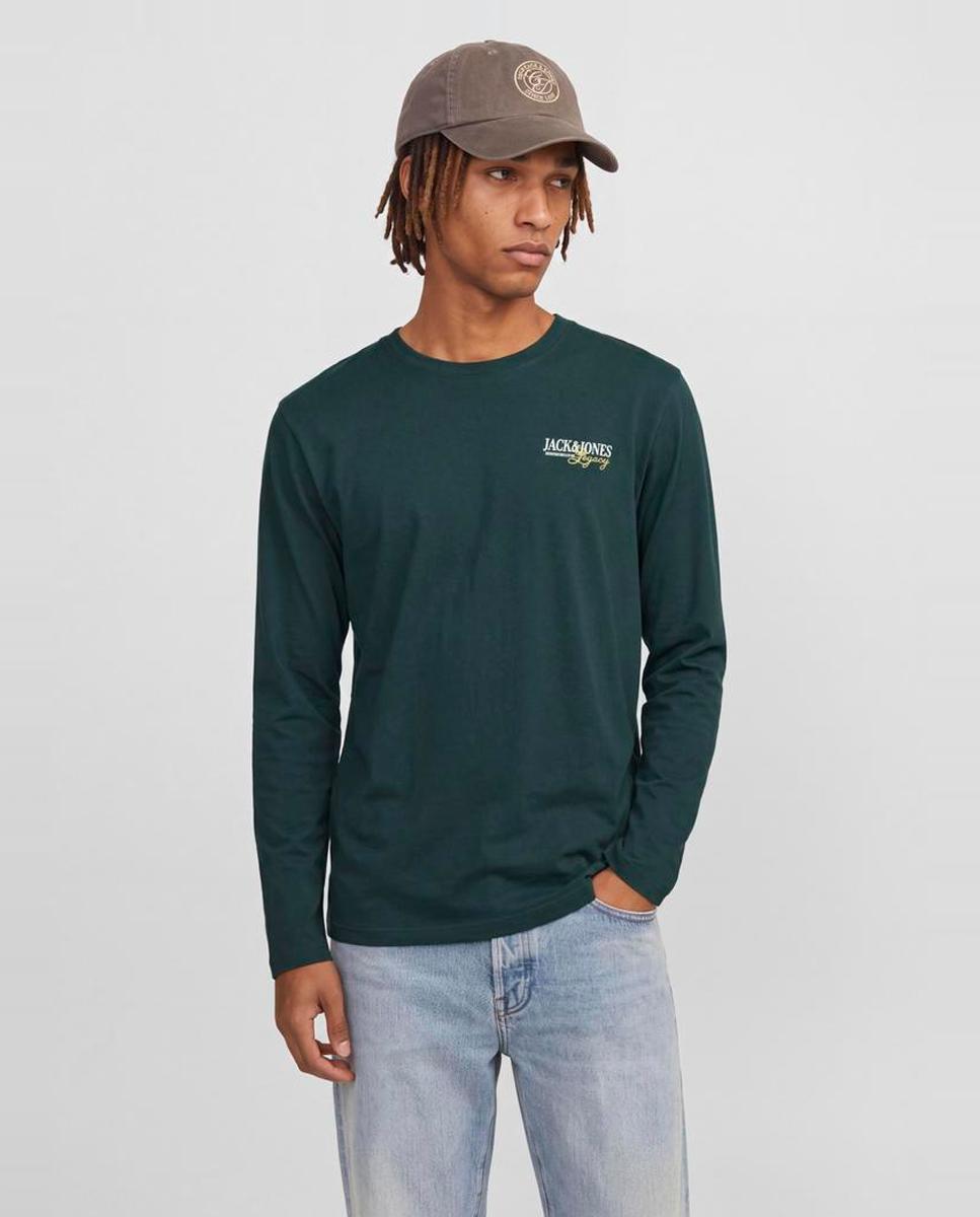 Camiseta de hombre de manga larga con cuello redondo - Jack & Jones - Verde oscuro Verde oscuro-1