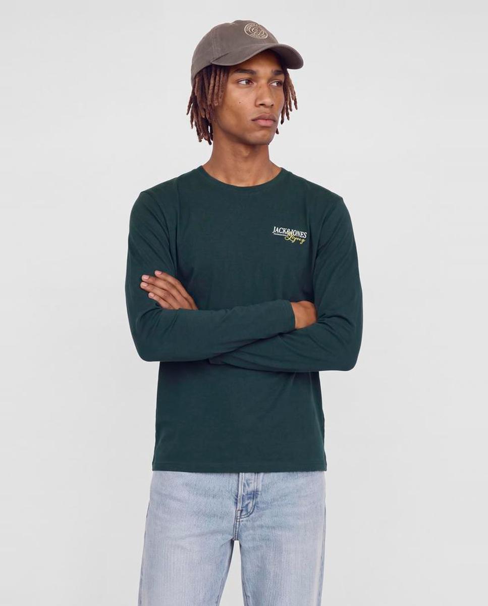 Camiseta de hombre de manga larga con cuello redondo - Jack & Jones - Verde oscuro Verde oscuro-3