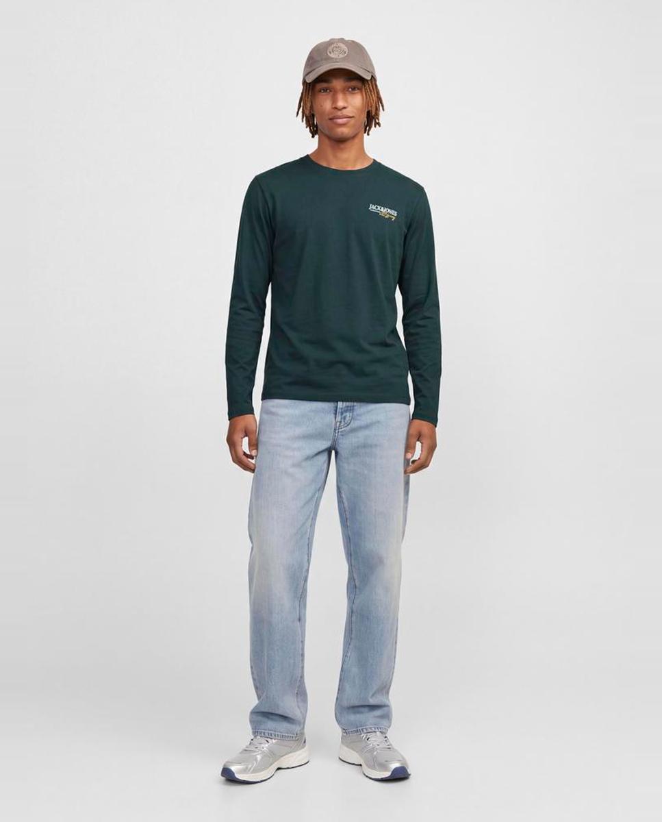 Camiseta de hombre de manga larga con cuello redondo - Jack & Jones - Verde oscuro Verde oscuro-6