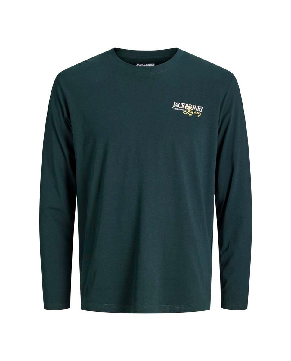 Camiseta de hombre de manga larga con cuello redondo - Jack & Jones - Verde oscuro Verde oscuro-4