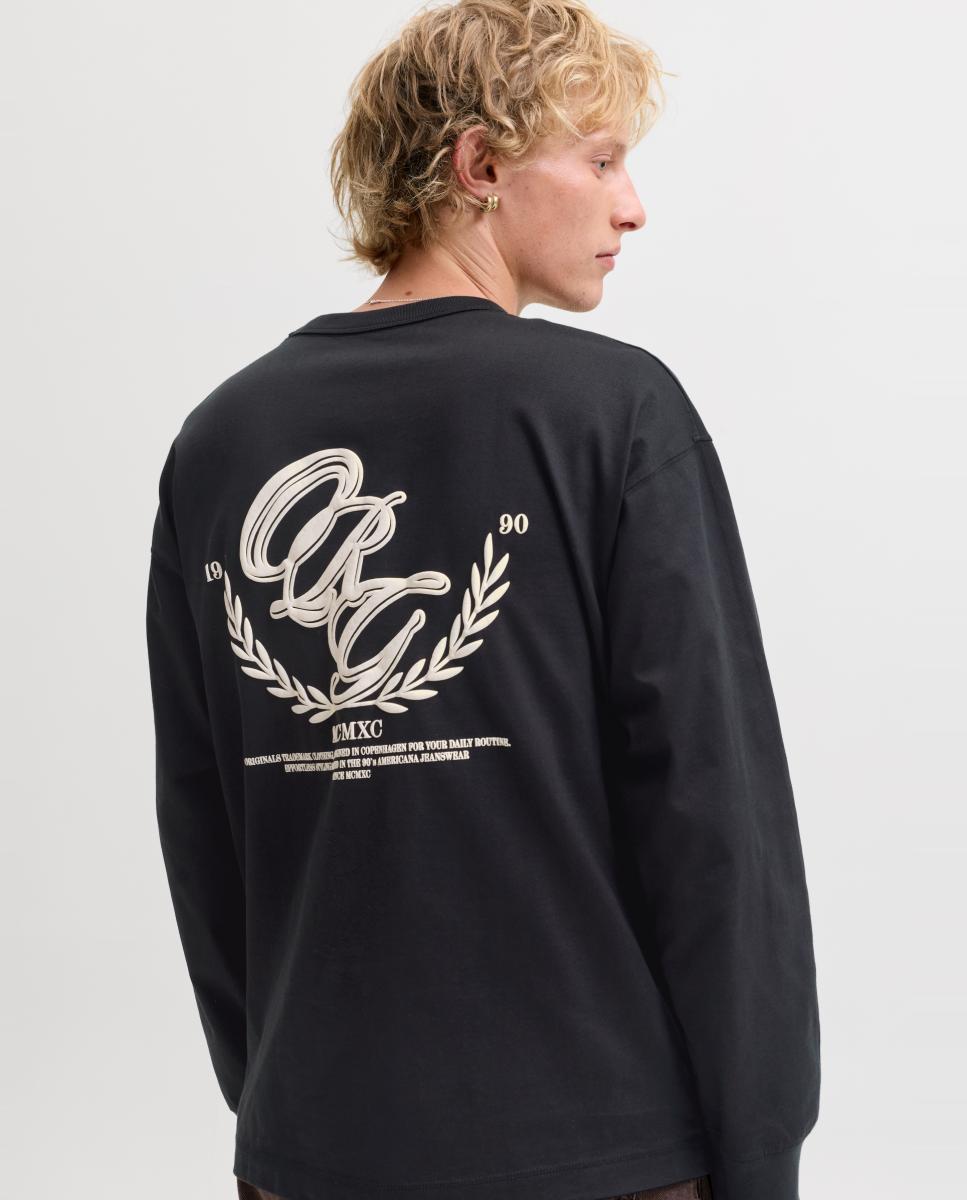 Camisola de Manga Comprida com Estampado Traseiro Preto-3