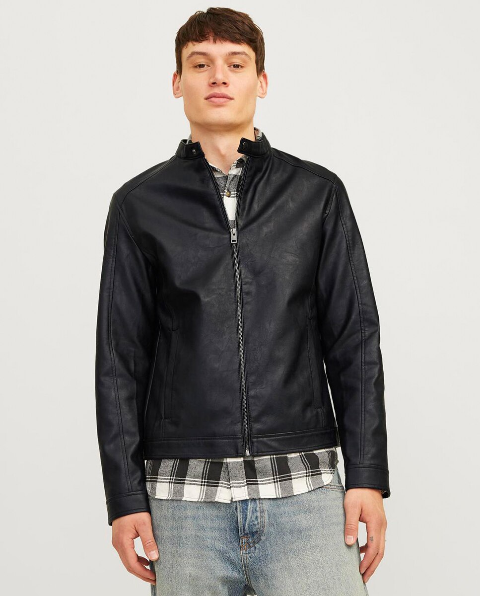 Casaco de Efeito de Pele com Fecho de Correr e Decote Redondo Abotoado Preto-1