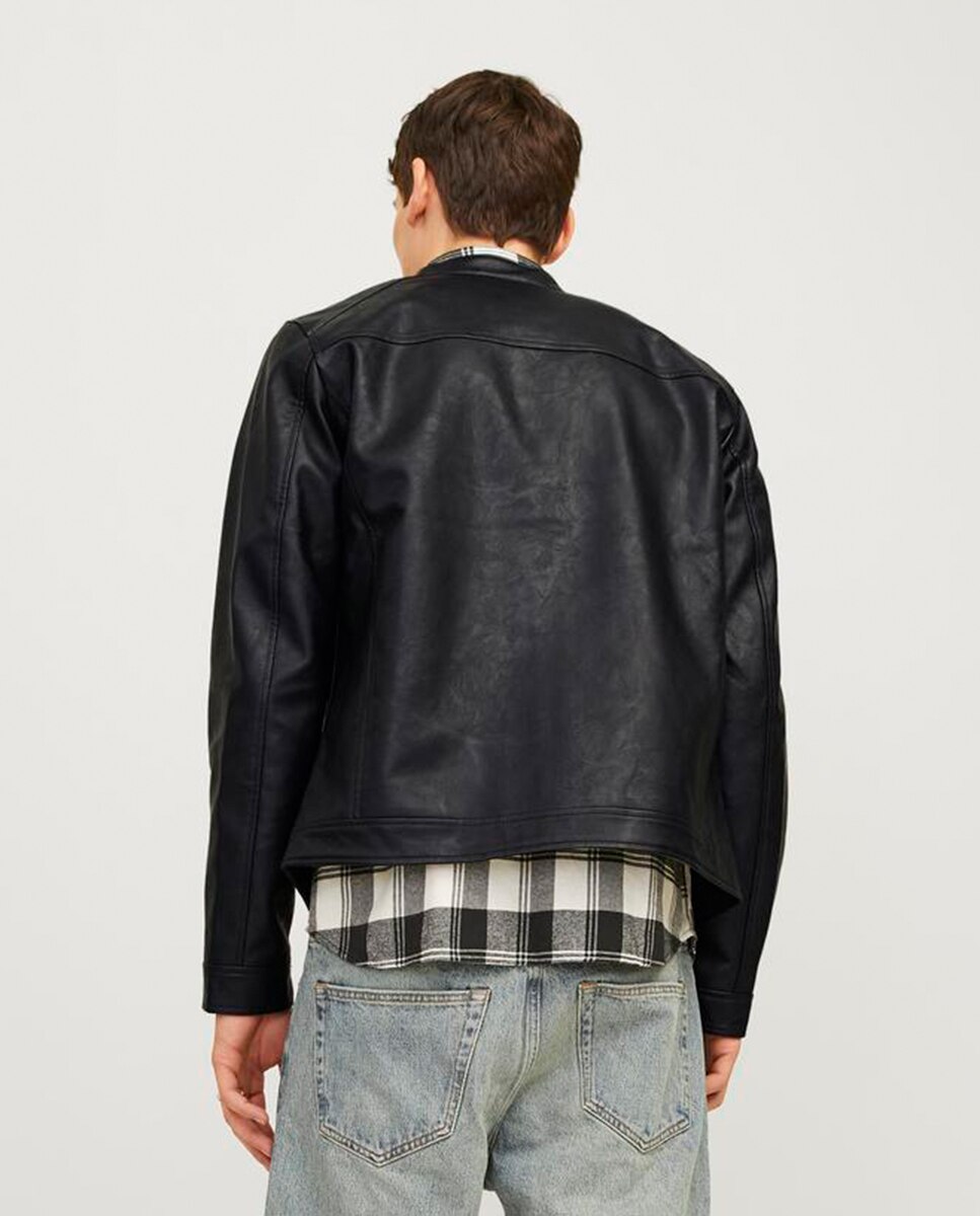 Casaco de Efeito de Pele com Fecho de Correr e Decote Redondo Abotoado Preto-2