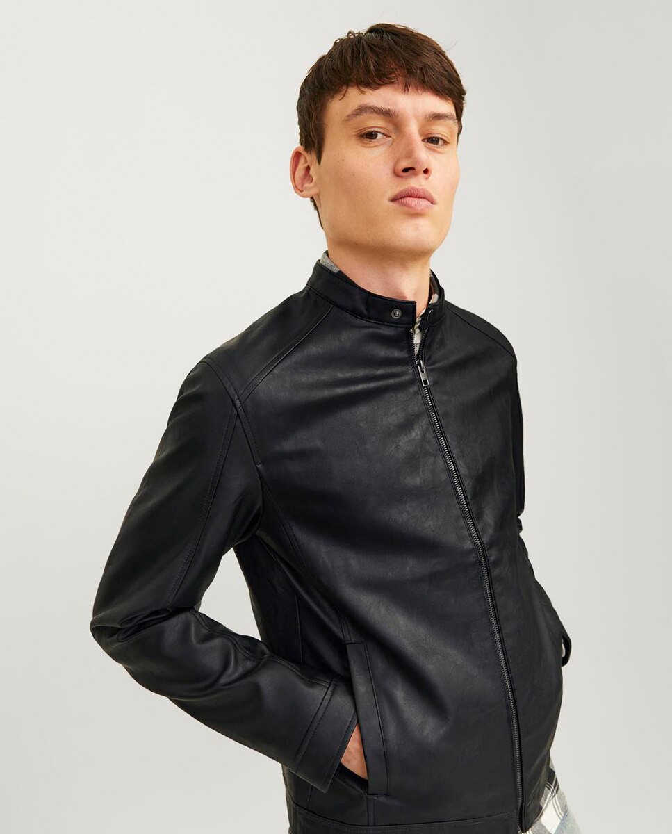 Casaco de Efeito de Pele com Fecho de Correr e Decote Redondo Abotoado Preto-3