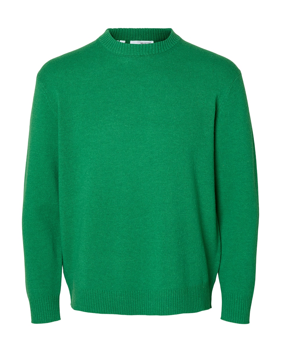 Camisola de Malha com Gola Redonda Verde-5