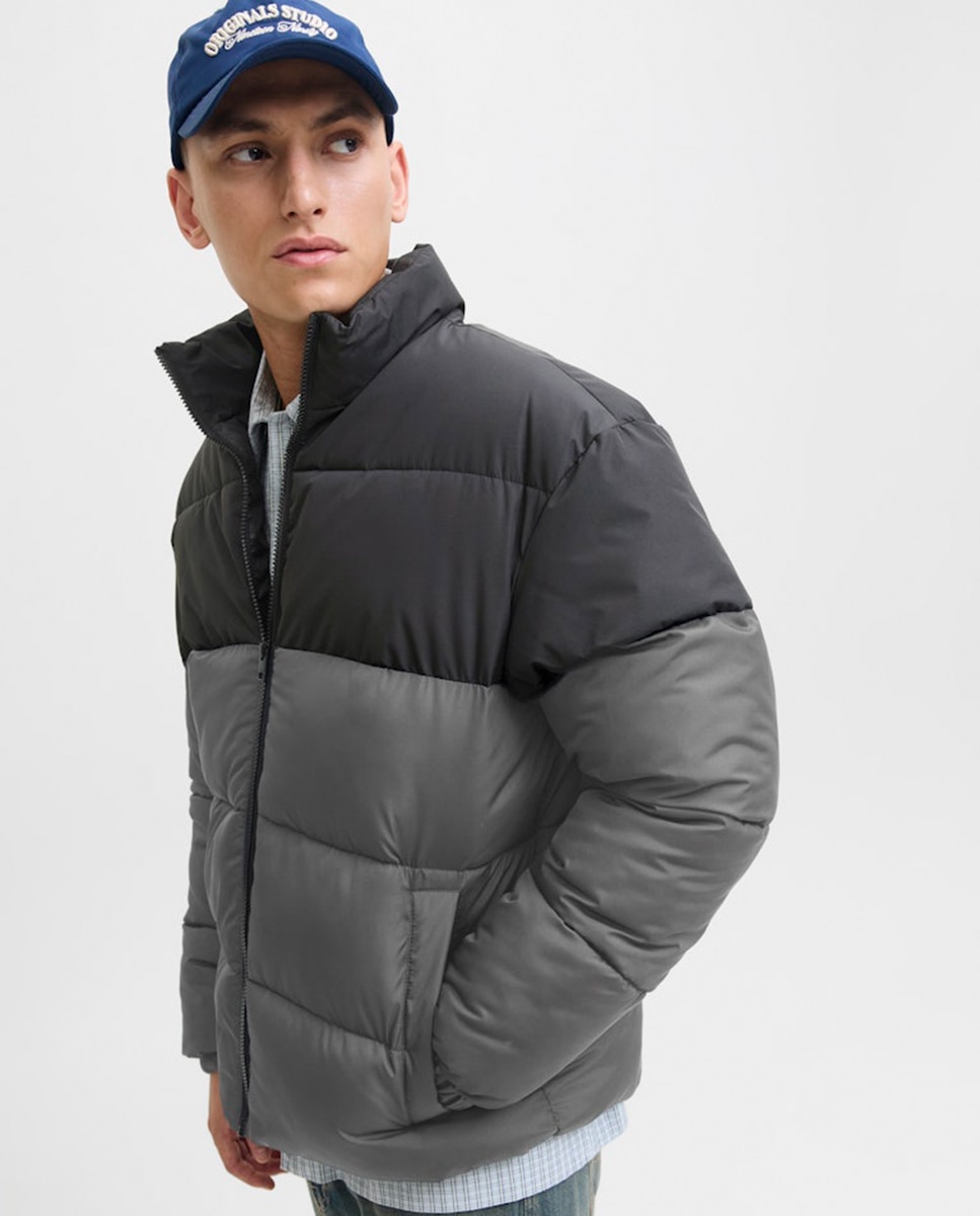 Chaqueta acolchada de hombre cuello alto - Jack & Jones - Gris Gris-3
