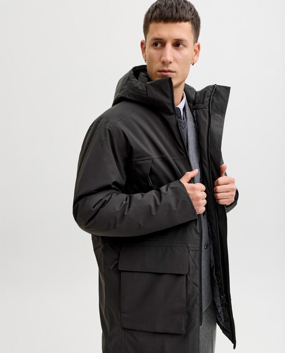 Parka Lisa com Capuz Preto-3