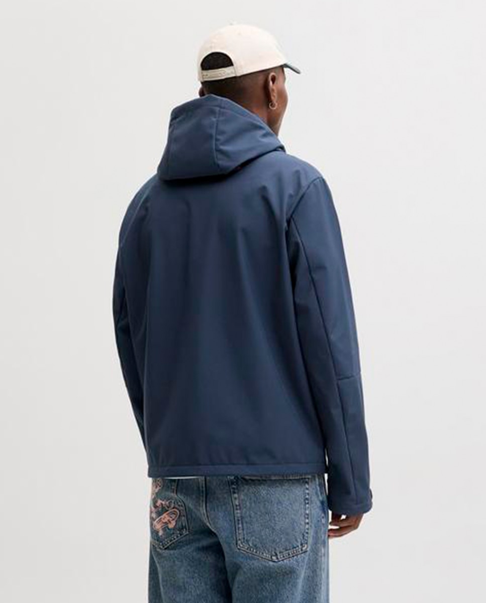 Casaco Softshell com Capuz e Bolso Azul-marinho-2