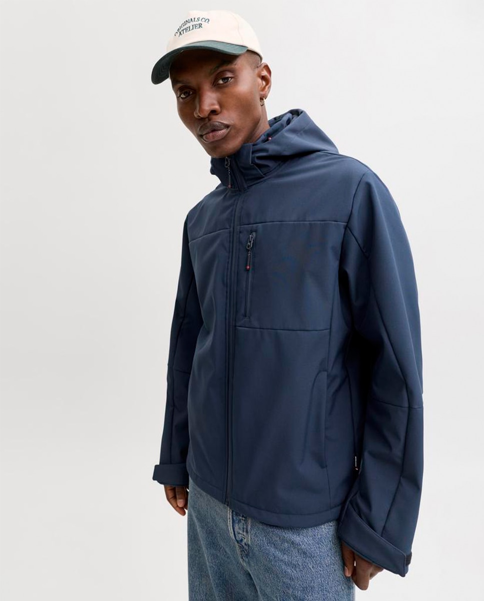 Casaco Softshell com Capuz e Bolso Azul-marinho-3