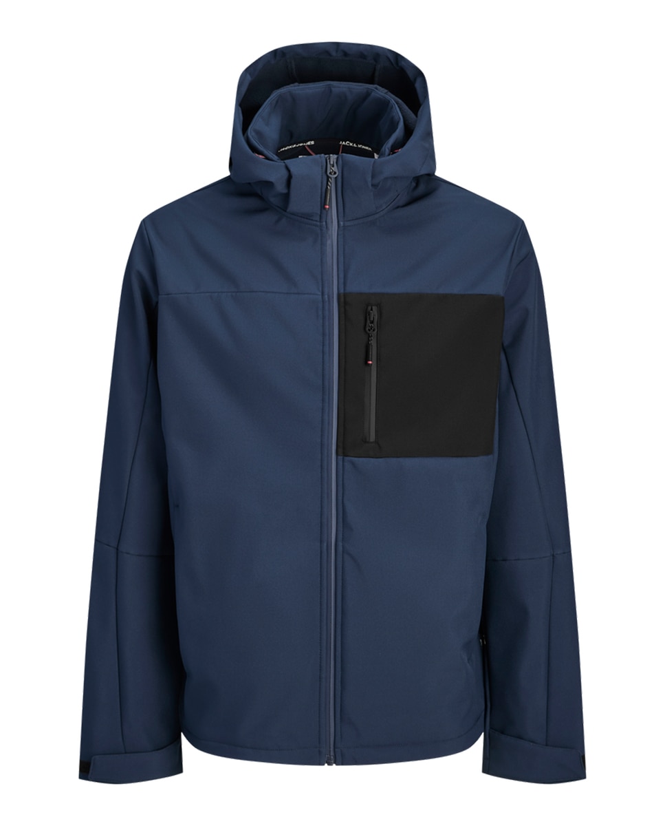 Casaco Softshell com Capuz e Bolso Azul-marinho-6
