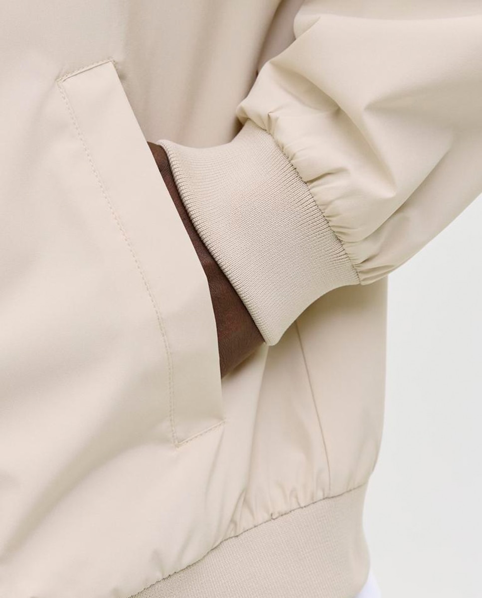 Blusão Bomber Liso com Fecho de Correr Creme-4